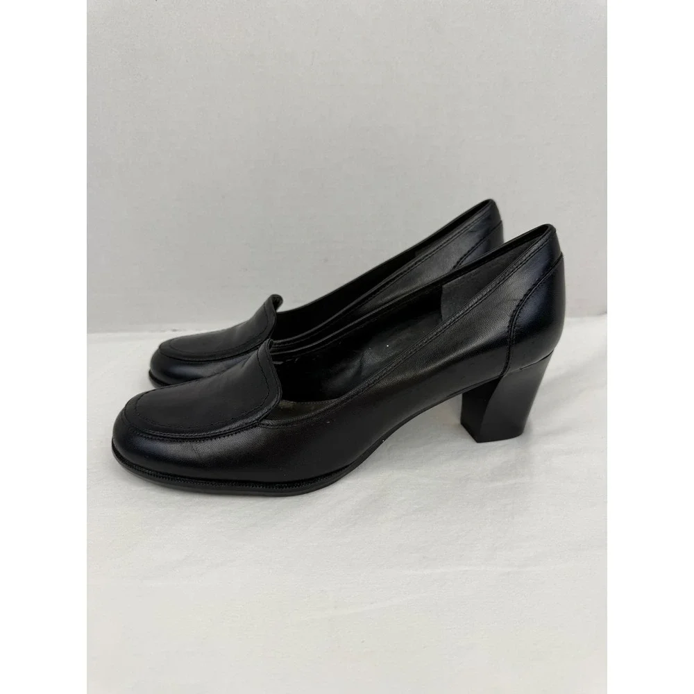 Bandolino Black Leather Moc Toe Block‎ Heel Pumps Womens Size 8M